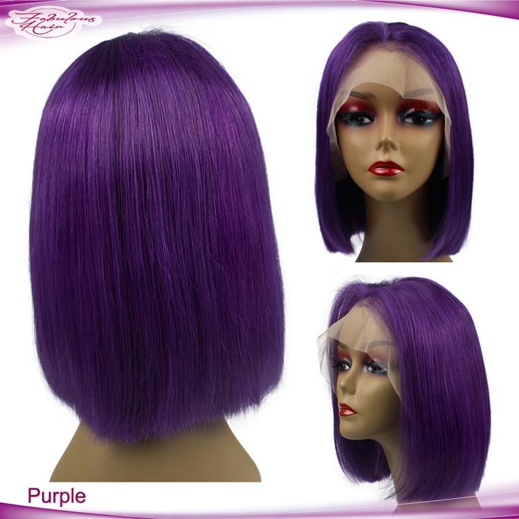 Factory Directly Sell Human Hair Lace Front Bob Wigs Purple