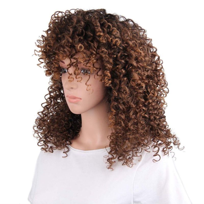 Synthetic Short Afro Curly Wigs Ombre Brown Heat Resistant Fiber Wig for Women