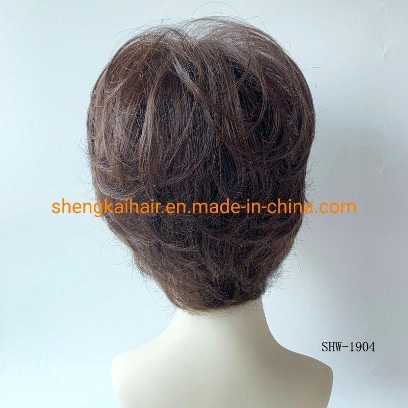 China Wholesale Pretty Human Hair Synthetic Hair Mix Natural Curly Fringe Wig for Women 589