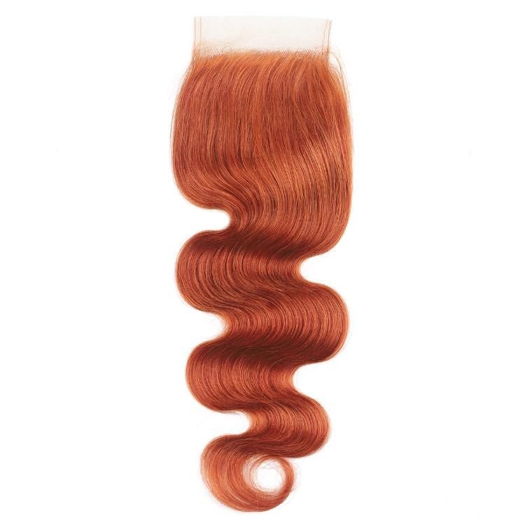 Remy Human Hair 4*4 Lace Closure Body Wave Hair Extension #Ginger
