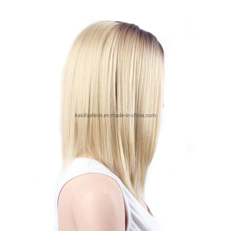 Kakiifashion Hair Short Straight Ombre Grey Blonde Synthetic Bob Straight Wigs for Black Women
