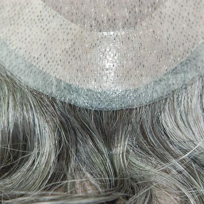 Ljc473 Indian Human Hair with Grey Hair in Synthetic Hair Replacement Systems