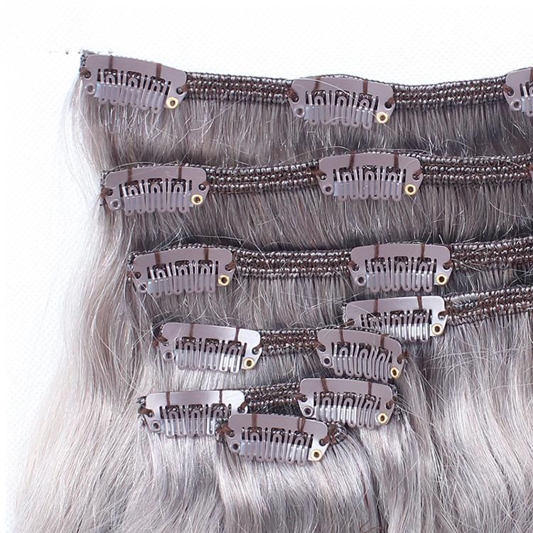 10PCS/Set Aligned 100% Human Hair Raw Straight Virgin Clip in Hair Extension #Grey