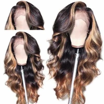 Body Wave Blonde Brown 1bt27 Color 13X4 Lace Front Deep Part Human Hair Wig 150% Density 14 Inches