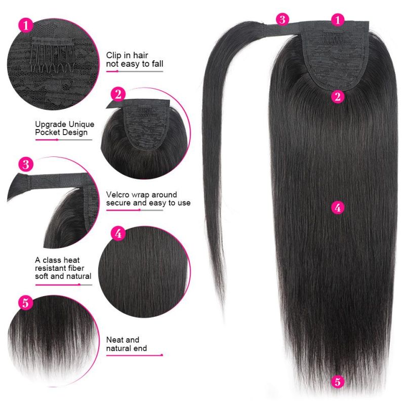 Straight Brazilian Remy Human Hair Wrap Around Ponytail Human Hair Clip in Human Hair Extensions Straight Hair for Black Women