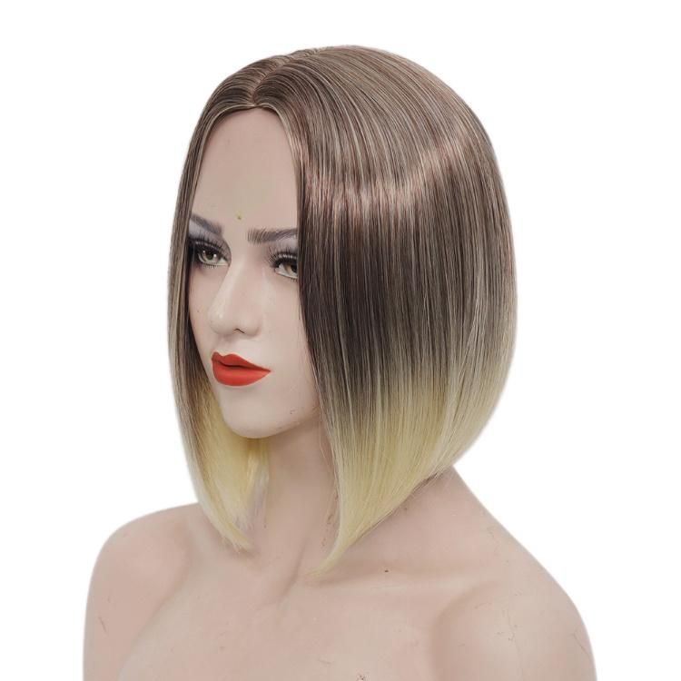 Wholesale MID Part Gradient Blonde Wig Fluffy Synthetic Bob Shorts Wig