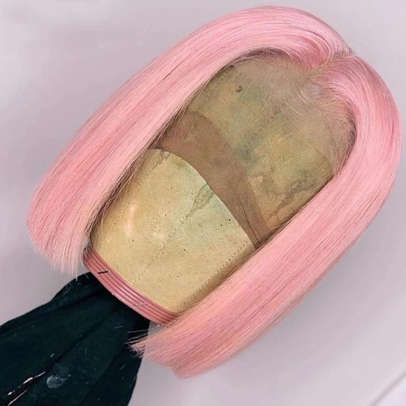 13*4 Synthetic Lace Front Wig Straight Hair Bob Wigs 1b/Dark Pink and 1b/Light Blue and Ombre Color and Green Color Lace Frontal Short Wigs for Women