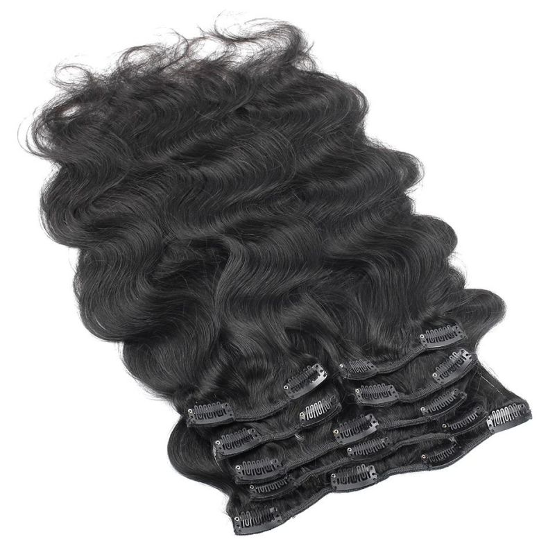 Wholesale Cheap Price Black Body Wave Virgin Brazilian Clip in Hair Extensions