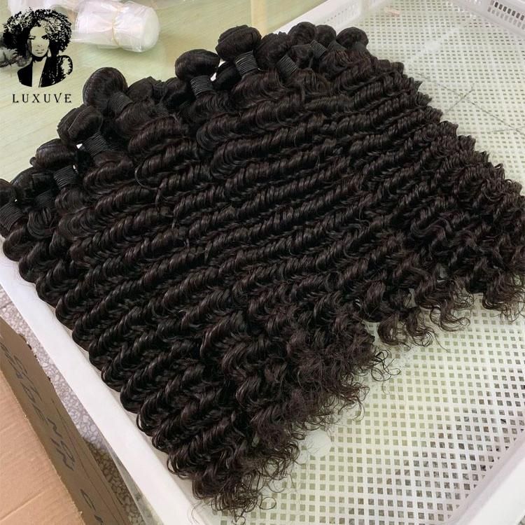 Luxuve Raw Vietnamese Single Donor Hair Deep Wave Hair Lace Frontal Wig Good Quality of Human Hair Extensions Bundles
