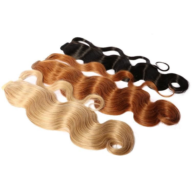 Indian Remy Wholesale Natural Color Raw Virgin Human Hair Body Wave Braided Drawstring Ponytail