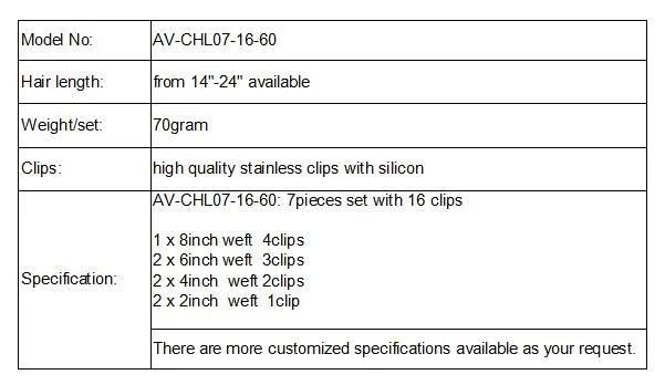 Wholesale Price Clip in Hair Extension 7PCS 100% Virgin Hair (AV-CHL07-16-60)