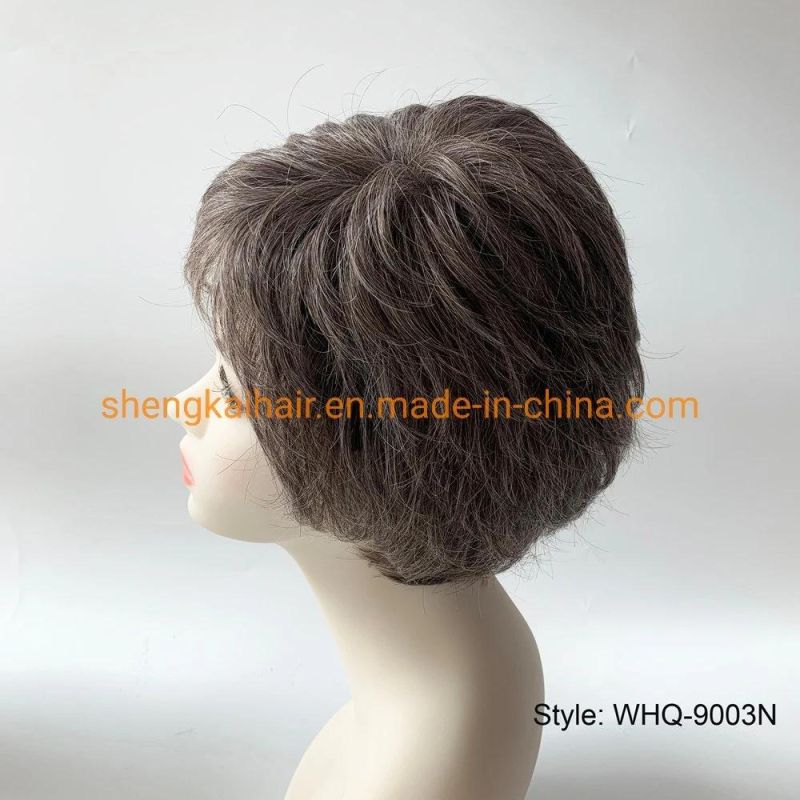 Wholesale Good Quality Handtied Human Hair Synthetic Hair Mix Short Gray Hair Wigs for Women 579