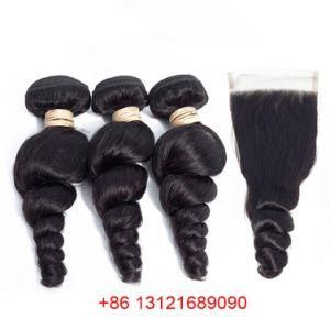 Brazilian Hair Weave Bundles with Closure Loose Wave 3 Bundles with Closure Non Remy Human Hair
