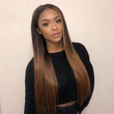 Straight Lace Front Wig Human Hair Ombre Brown Wig Highlight Colored Transparent HD Lace Frontal Wig Full Pre Plucked 30 Inches