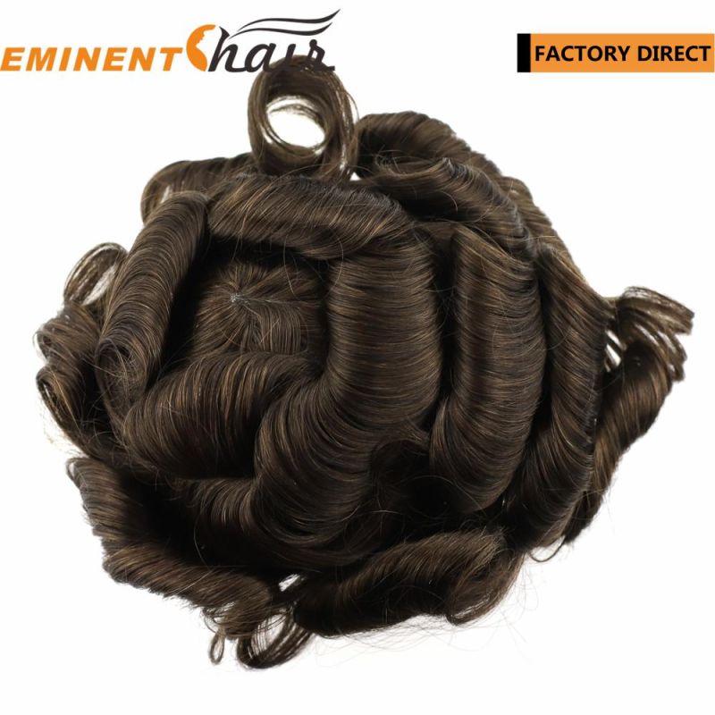 Human Hair Men′s Hair Topper Lace Front Natural Hairline Toupee