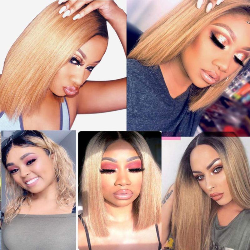 Short Bob Wigs Human Hair Lace Front Wigs for Black Women 100% Brazilian Virgin Hair Remy Silky Straight Ombre Bob Wigs 150% Density T1b/4/27