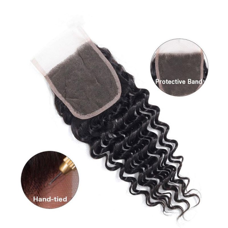 Curly Bundles with Closure 3 Bundles Human Hair with Closure Natural Color Remy Hair with Lace Closure