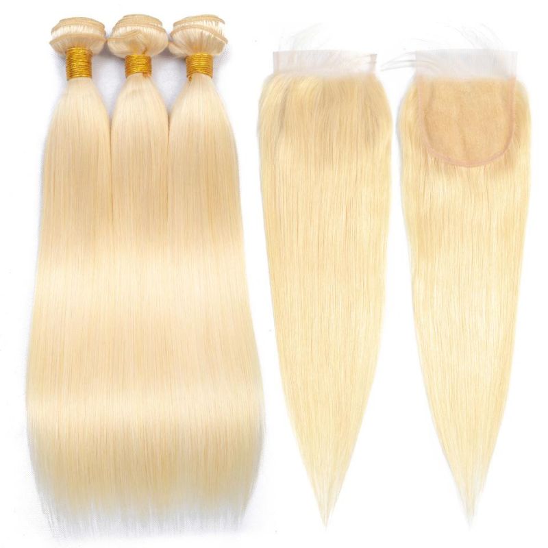 Alinybeauty #613 Blonde Human Hair Bundles with Lace Closure