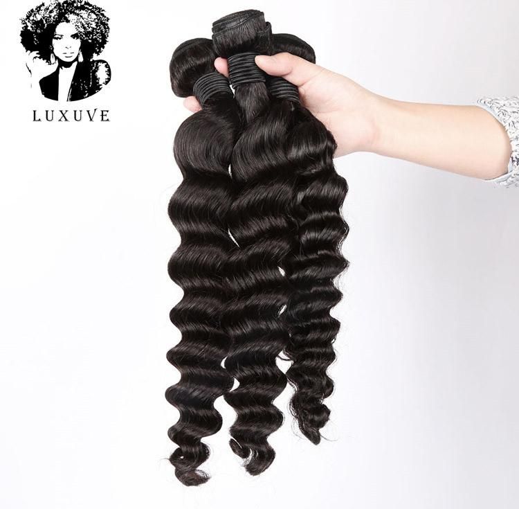 Luxuve Cheuveux Naturel Humain Remy Hair Deep Wave Frontal and Bundles Red Loose Human for Crochet Unprocessed Brazillian