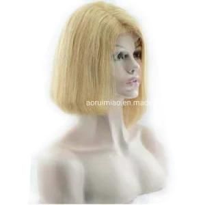 613 Blonde Russian Remy Human Hair Wigs Straight Full Lace Front Bob Wig