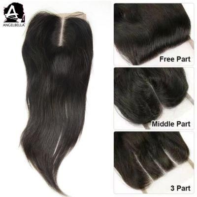 Angelbella Virgin Huamn Hair Closures 4X4 Silky Straight Swiss Lace Closure for Party