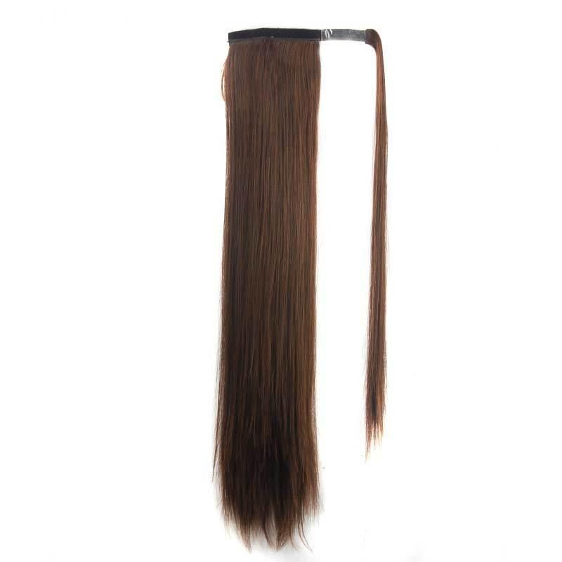 Ombre Brown Long Straight Clip in Ponytail Hairpiece Heat Resistant Synthetic Fiber Hair Extension