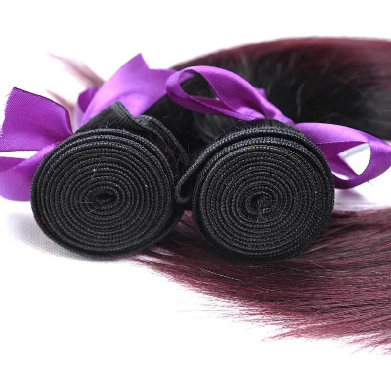 Ombre Brazilian Straight Hair 1b Burgundy Two Tone Human Hair Extension 1b 99j Non-Remy Hair Weave Bundles 10"