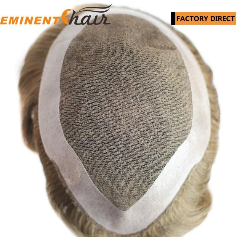 Natural Effect Indian Hair Lace Men′s Hairpiece
