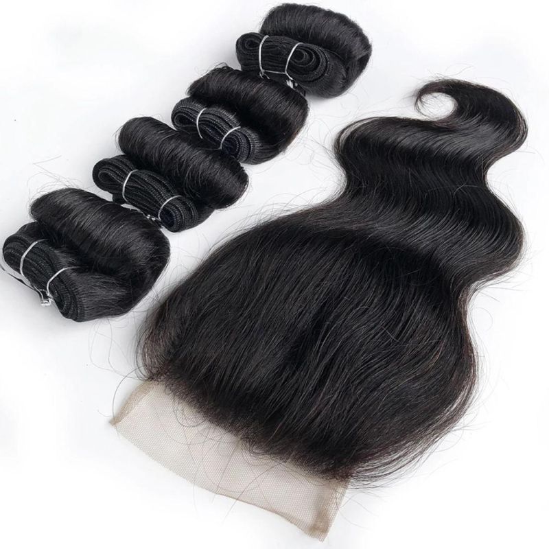 Brazilian Human Hair Bundles with Closure Transparent Closure with Bundles Loose Wave Bundles with Closure Body Weave Short Hair Extensions