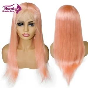 Top Sale Long Straight 10A Grade Remy Human Hair Wig Pink Color Full Lace Wigs