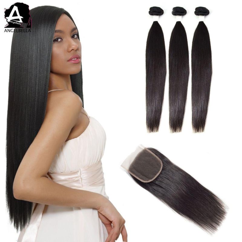 Angelbella Wholesale Natural Color Silky Straight 100% Human Virgin Hair Bundles with Closures