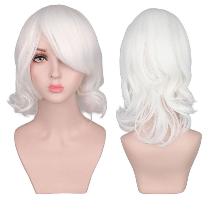 Girls Short Bob Wave Wig Cosplay White Heat Resistance Synthetic Hair Wigs 14 Inches