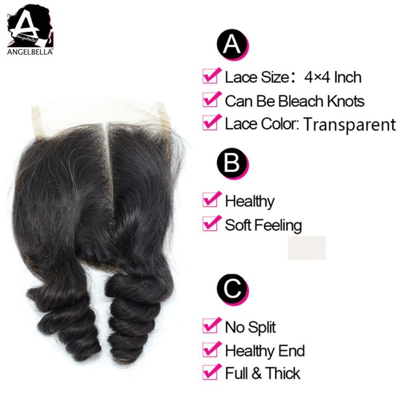 Angelbella Raw Mink Brazilian Remy Human Hair Loose Funmi 4X4 Lace Closure with Baby Hair