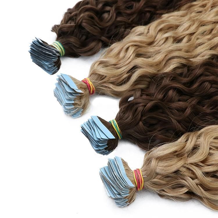 100 Raw Cuticle Aligned Deep Wave Tape in Hair Extensions 100% Human Hair