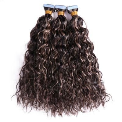 Double Drawn Piano Loose Wave Remy Tape in Human Hair Extension #1b/18