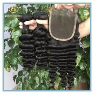 Top Quality Unprocessed Natural Black Deep Wave 8A Grade Peruvian Human Hair in Full Cuticle Cut From One Donor with Factory Price Wfp-047