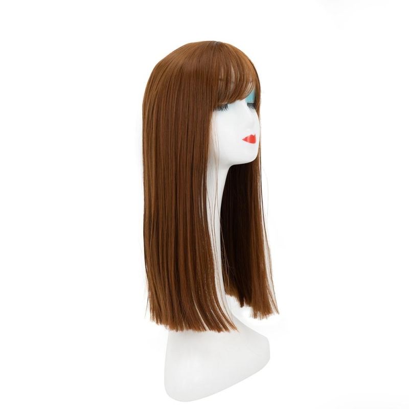 Kbeth Human Hair Wig with Bangs Straight Brown Hot Sale 20 22 24 26 28 30 Inch Length Brazilian Custom Accept Ombre Color Black Ladies Wigs for Summer