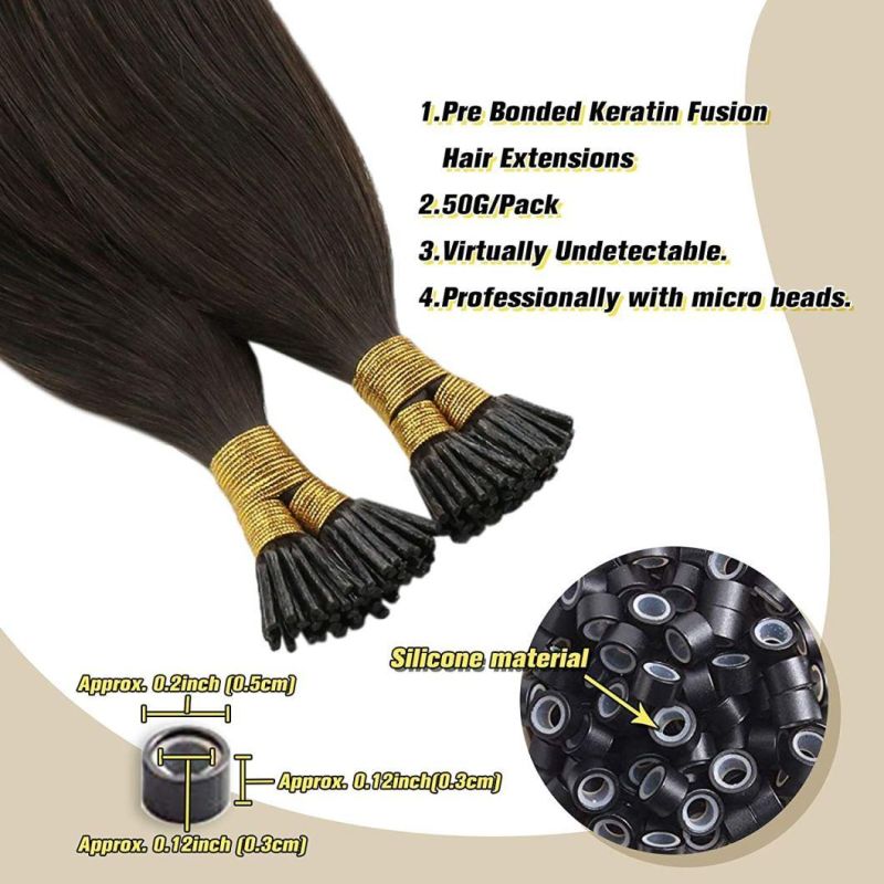 Remy I Tip Hair Extensions Human Hair #2 Darkest Brown I Tip Karatin Human Hair Extensions, Pre Bonde Itip Extensions Human Hair 24inch, 1g/S 50g Per Pack