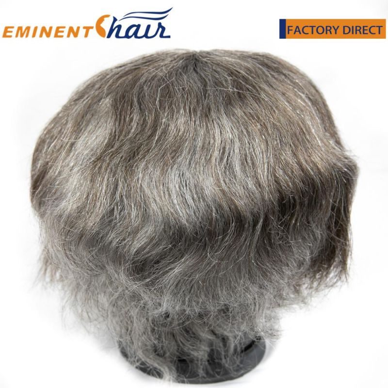Human Grey Fine Mono with Npu Hair Replacement System Toupee for Man