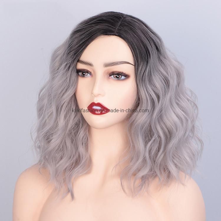 Kakiifashion Hair Top Selling Vendor Wholesale Ombre Gray Curly Water Wave Body Wave Bob for Black Women Synthetic Hair Wigs