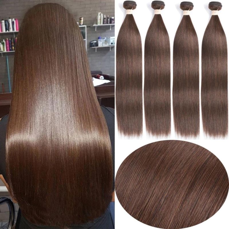 Wholesale Pre Colored Brown Straight Hair Weave Bundles Brazilian Human Hair Extension #4 Light Brown Color Remy Bundle