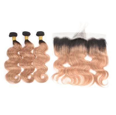 Ombre 1b/27 Body Wave Human Hair Weave with Frontal