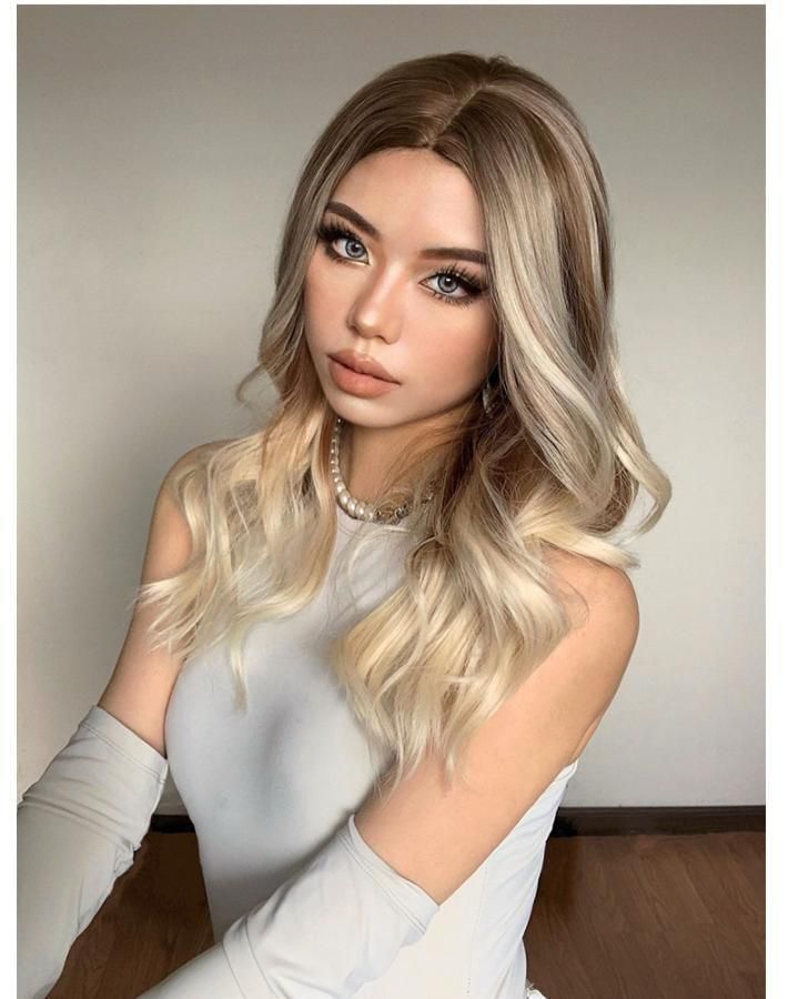 Freeshipping Synthetic Wig for Women Brown Blonde Highlights Natural Hair Wig Middle Part Long Wave Wigs Heat Resistant Dropshipping Wholesale