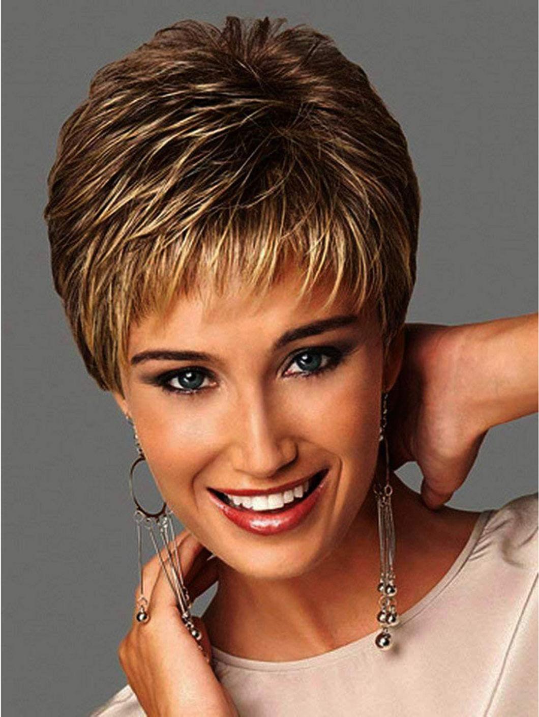 Wig for Women Synthetic Short Straight Hair with Bangs Natural Light Gold Daily Use Heat Resistant Fiber Wigs
