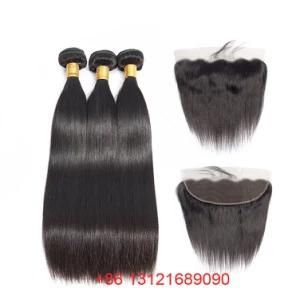 3 Bundles with Lace Frontal Straight Natural Color Brazilian Remy Hair Human Hair Extensions