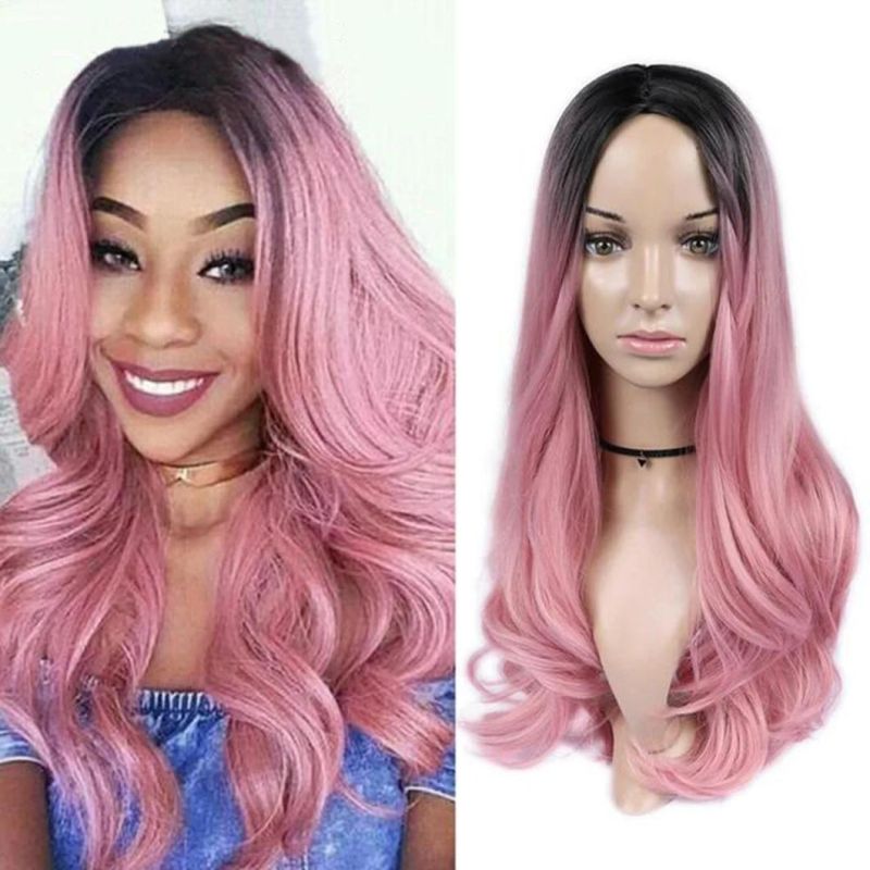 Mixed Gray Red/ Green/ Black Pink/Black Purple/Tb/Dark Grey/Pink/Natural Color/ Color Long Wavy Synthetic Wigs for Women Middle Part Wig