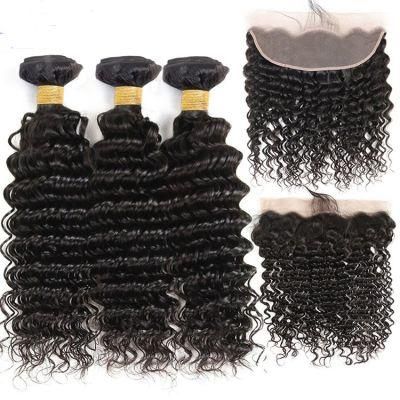 Kbeth High Quality Brazilian Raw Hair Closure Human Hair Weave Bundles Frontal Deep Wave Human Hair Bundles with Closure