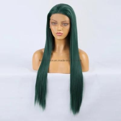 Natural Like Real Human Wig Comfortable Stretch Net Synthetic Fiber Dark Green Lace Frontal Wig