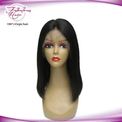 Unprocessed Human Hair Gluless Brazilian Lace Bob Wig Natural Color
