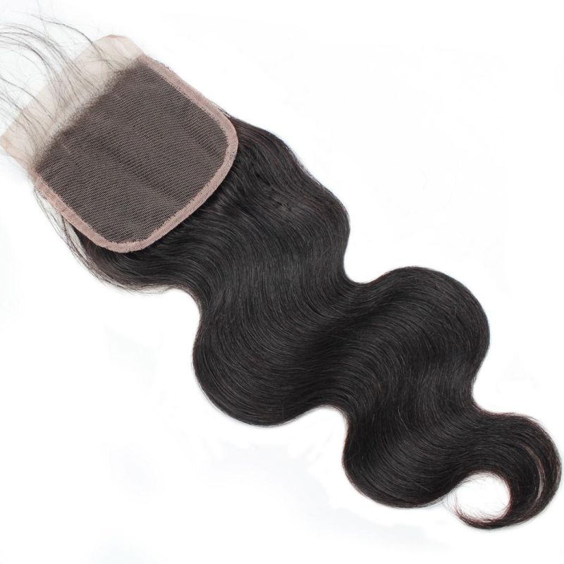 7A Virgin 4*4 Non-Remy Lace Frontal Closure Body Wave Hair Weave #Black